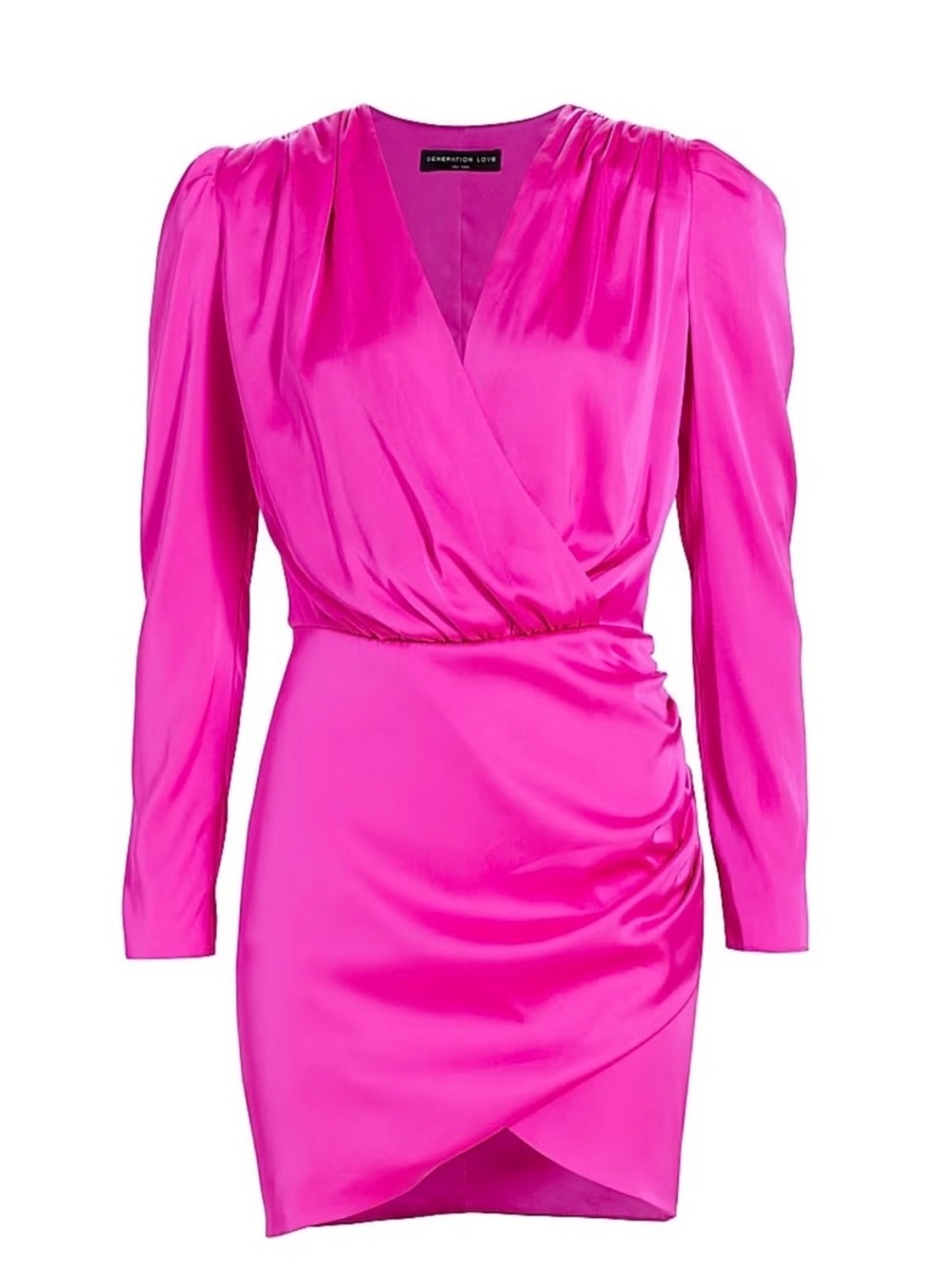 Generation Love Miley Hot Pink Long Sleeve Wrap Satin Dress